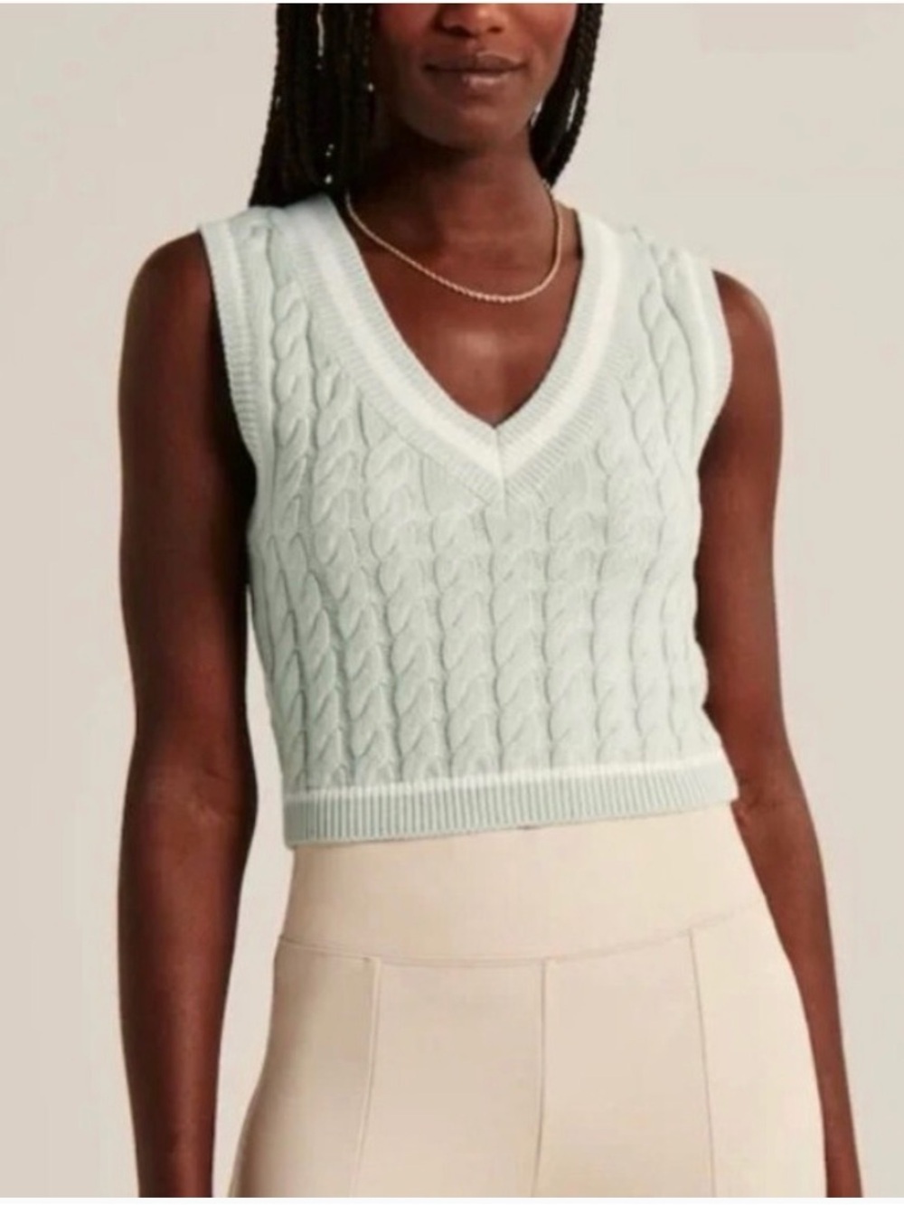 Abercrombie & Fitch Light Mint Cable Knit V-Neck Sweater Vest